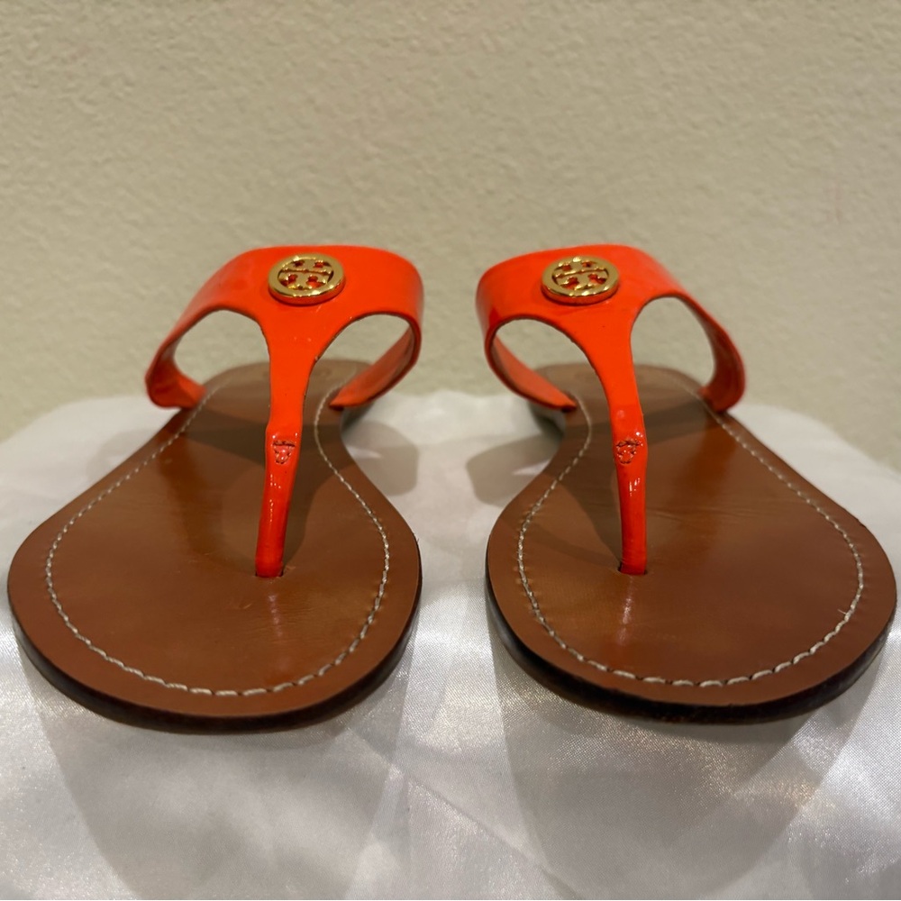 Tory Burch Women's Orange Brown Leather Sandals, Pristine Condition Size 7